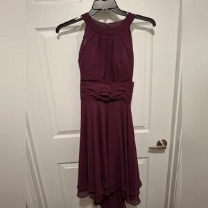 🍂3/$15 XS Burgundy Halter Neck Party Dress Sleeveless High‎ Low Formal Gown